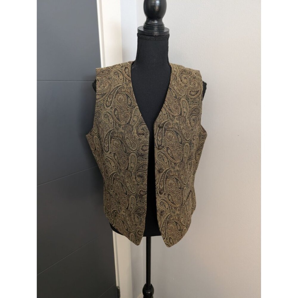 Vintage Liz Claiborne Classics Brown Cotton Blend Paisley Tapestry Vest‎ Size 10